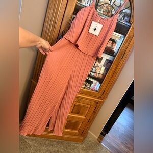 NEW NWT XL Coral Pink Pocketed Jumpsuit. Adjustable. DUKAKII